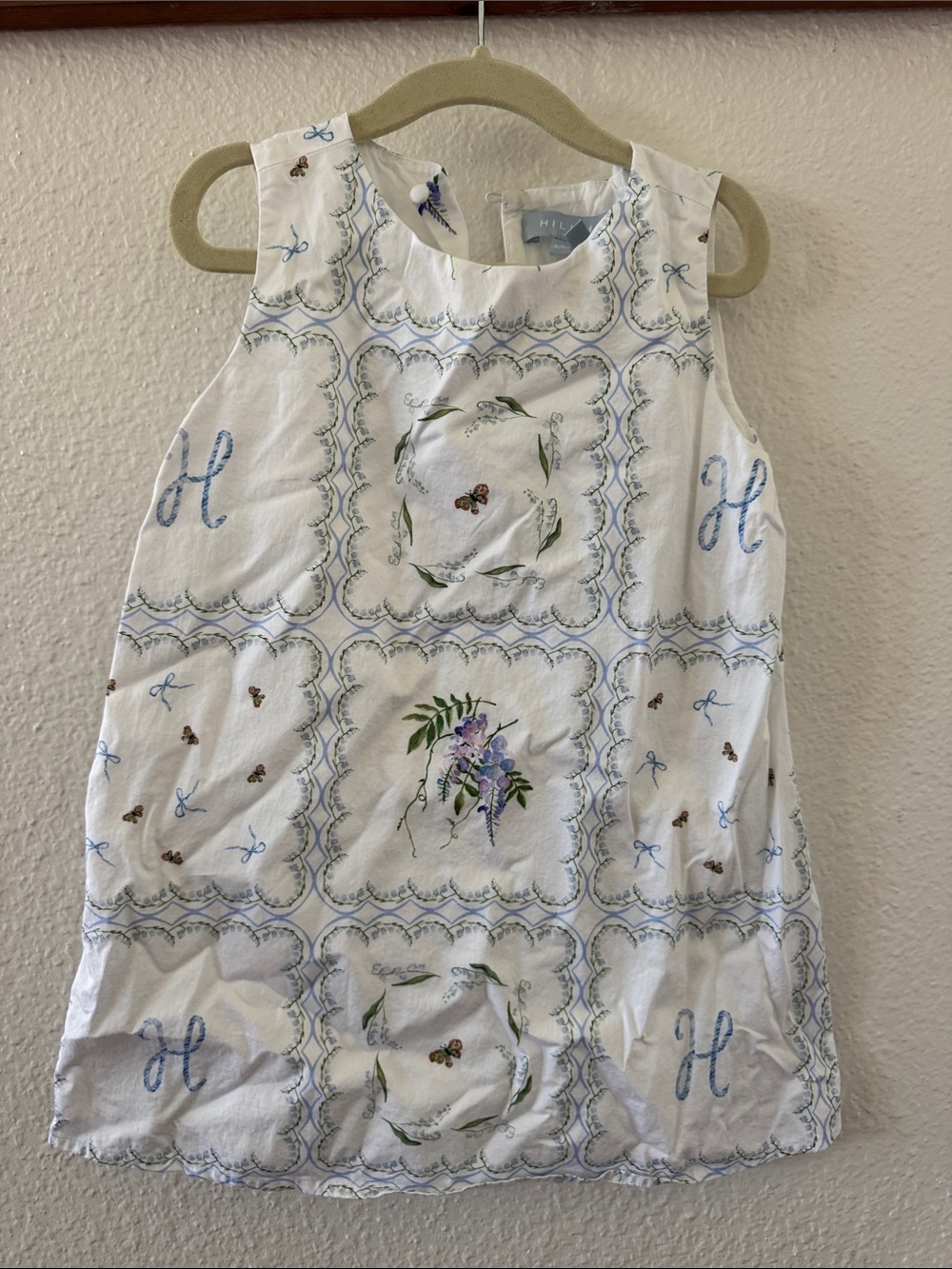 Hill House White Dress with Blue Embroidered Motifs and Floral Details girls 5